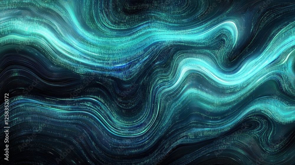 Poster abstract turquoise flowing digital landscape with subtle data points
