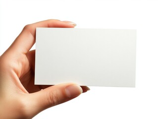 Fototapeta premium Crisp White Card Held by Human Hand against Clean Backdrop for Presentation and Advertising