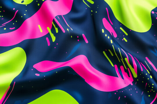 A vibrant combination of lime green, pink, and bright blue with glowing patterns and fluid shapes. A playful, energetic design perfect for fun branding or creative visuals.