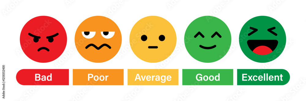 Aufkleber rating emoji set with bad, poor, average, good and excellent indicator for customer feedback and exp