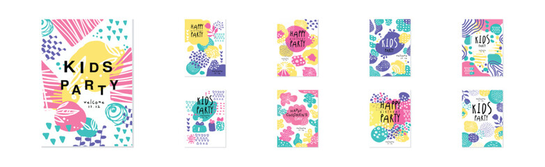 Happy Kids Day and Holiday Party Banner Vector Set