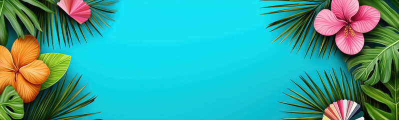 Tropical floral background with vibrant leaves and flowers