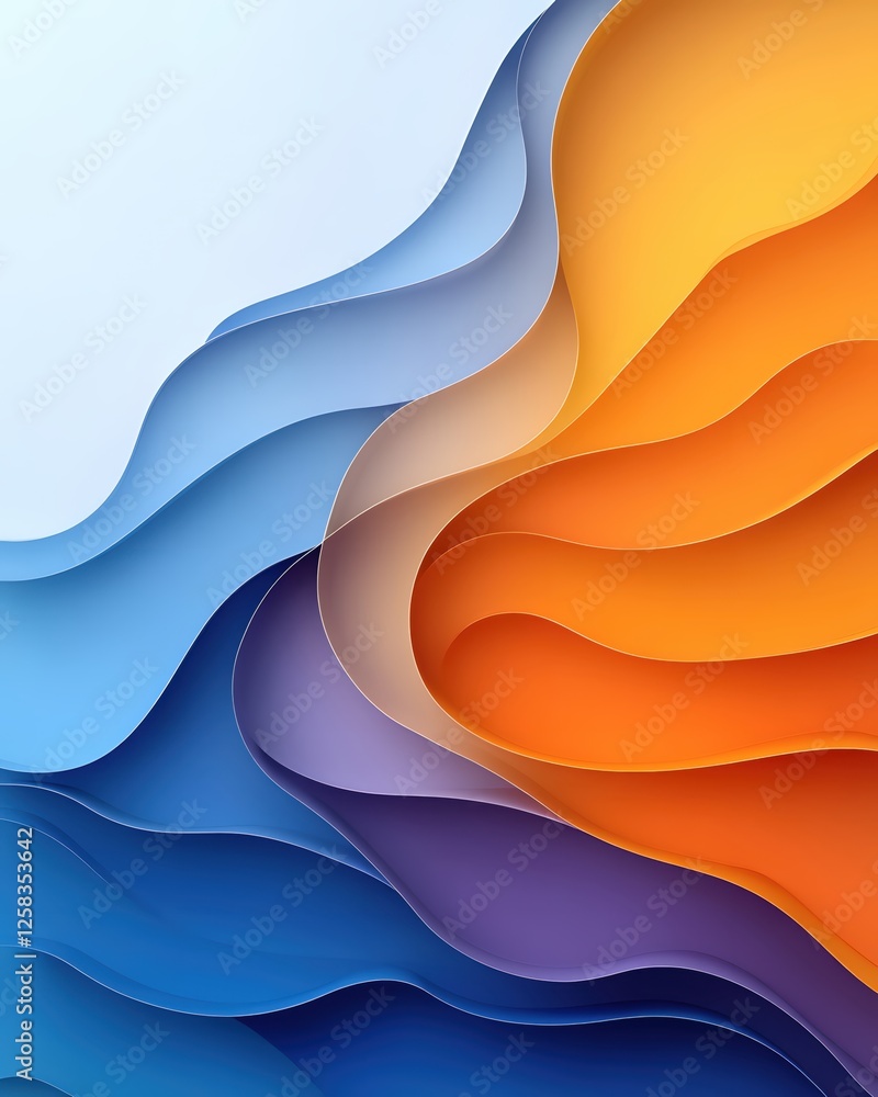 Poster abstract layered paper cut background with dynamic wave pattern in vibrant gradient colors