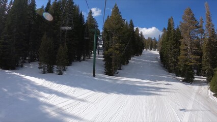 Scenic View Of A Snow-covered Ski Slope Surrounded By Alpine Trees Under A Clear Sky