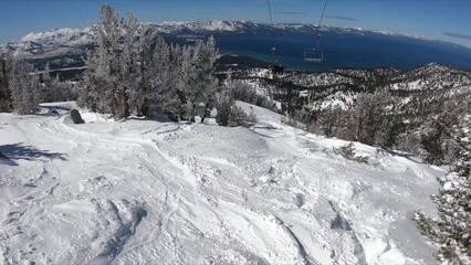 Scenic View Of A Ski Lift Ascending The Snow-covered Mountain Under Clear Blue Skies