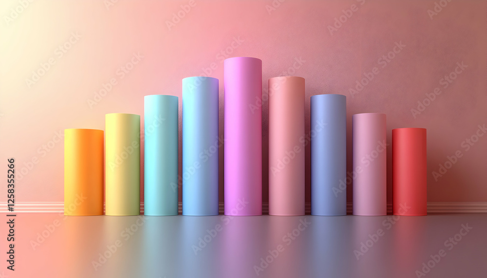 Poster abstract colorful cylinders on pastel background. display of different tones. possible use for showc