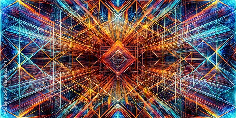 Poster abstract geometric art: intersecting lines & colorful patterns - stock photo