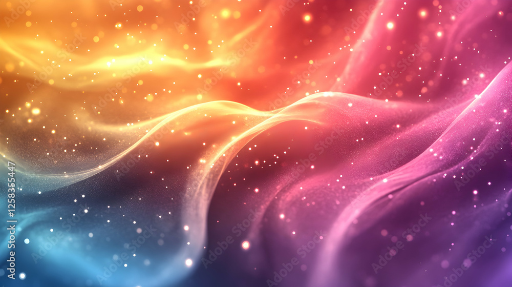 Poster abstract colorful flowing shapes background with glowing particles. suitable for website banners, po