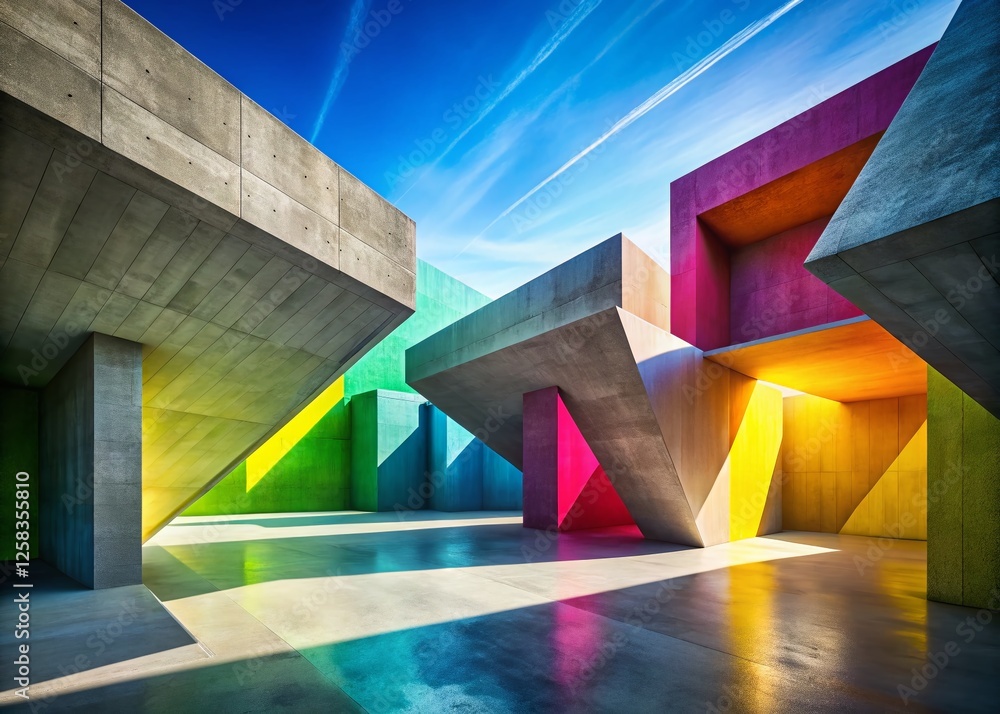 Poster abstract geometric concrete architecture: light and shadow play in 3d rendered space