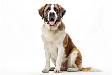 Adorable Saint Bernard Dog Sitting and Smiling Isolated On a White Background