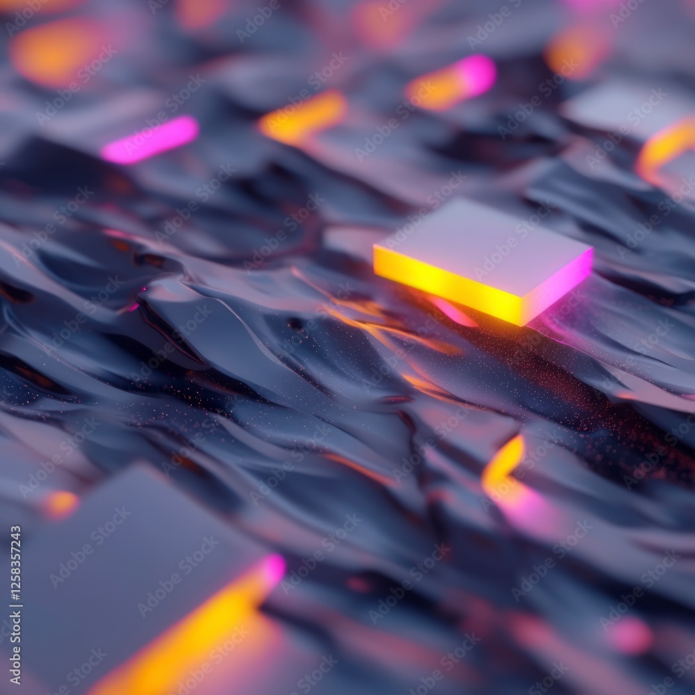 Poster abstract 3d background with glowing shapes and wavy texture