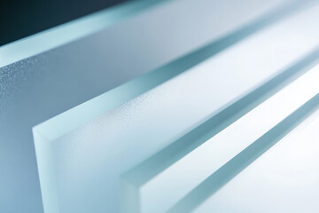 Close-up of frosted glass in icy blue, subtle gradients and soft, diffused light creating an elegant effect.