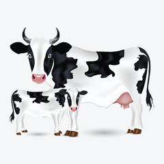 Cow, vector icon, standing on the ground vector illustration isolated on a white background.