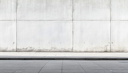 A blank, white wall on the street, in the city, concrete, minimalist,