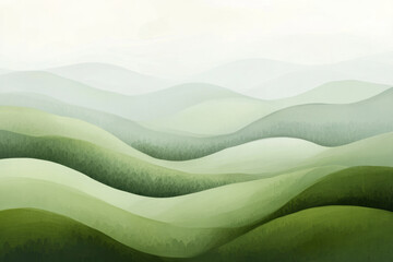 Obraz premium Abstract aerial background of forested landscapes, with soft, misty greens blending into natural rolling hills.