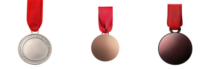 Three Blank Medals with Red Ribbons for Awards and Achievements