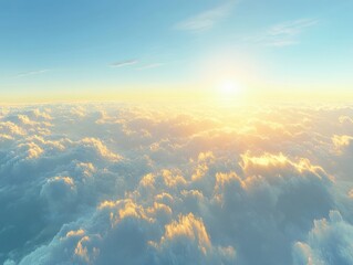 Golden Horizon Above The Clouds Dreamlike Sky Panoramic View Serene Heights Tranquil Celestial Scene