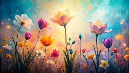 Obraz premium Pastel Spring Flowers Silhouette Photography: Hand-Drawn Texture Background