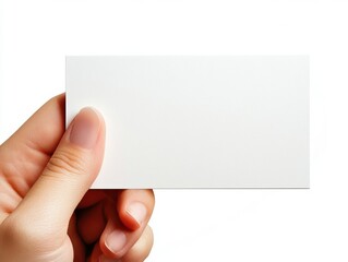 Fototapeta premium Hand Holding Blank White Card for Text or Logo Over White Background Advertising Mockup Space