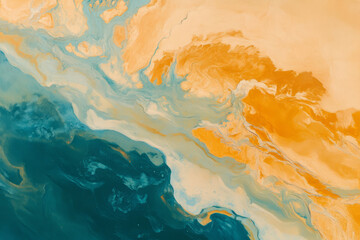 Fototapeta premium Abstract aerial landscape of a desert with golden sand dunes and clear blue skies, creating an expansive, natural atmosphere.