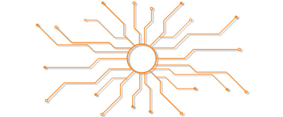 Vector abstract futuristic circuit board with various technology elements.