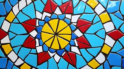 Fototapeta premium Colorful Mosaic Pattern with Red, Yellow, Blue and White Tiles