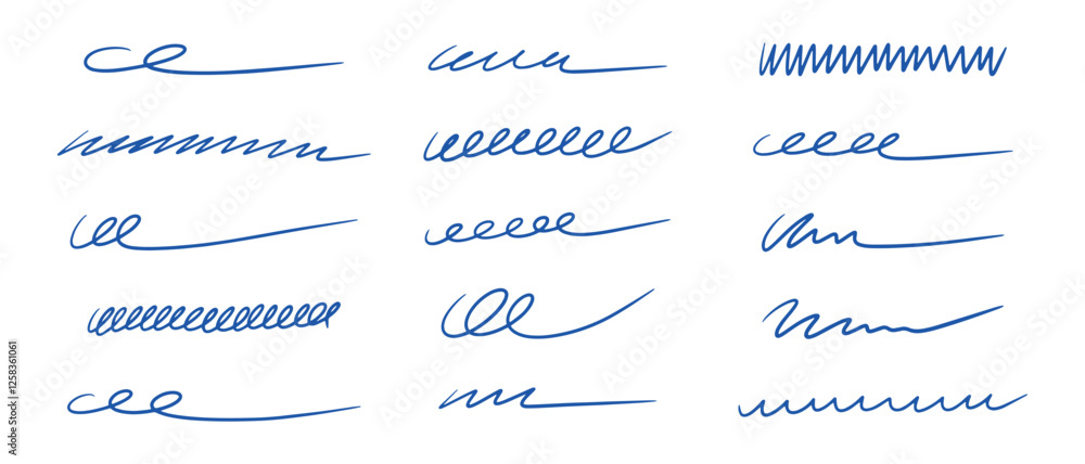 Poster vector set of hand-drawn doodle brush elements. colored line sketches, underlines, marker strokes an