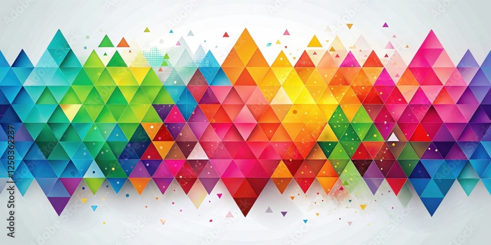 Poster abstract colorful triangular mosaic pattern design featuring vibrant hues and geometric shapes