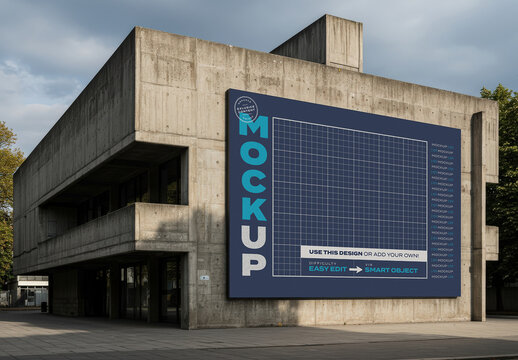 Giant Horizontal Sign Brutalism Architecture Style Mockup