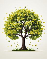 Lush Green Tree Illustration with Falling Leaves Cartoon Style Nature Scene on Light Background Design