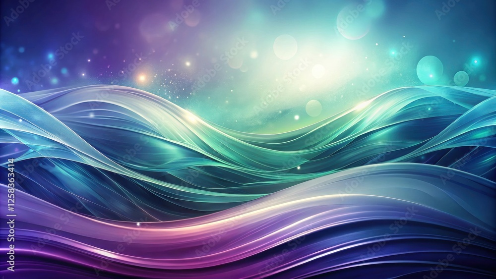 Leinwandbilder Abstract Flowing Waves with Glowing Particles and Soft Bokeh Background