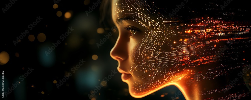 Aufkleber a futuristic womans profile with digital circuits running through her brain, symbolizing ai and tech