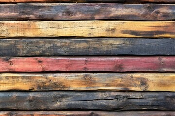 Obraz premium Vibrant Rainbow-Colored Wooden Background with Textured Planks and Natural Wooden Surface