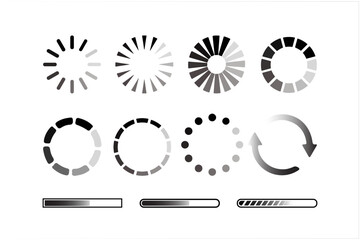 Loading icons. Load. Load bar icons. Set of loading icon in a row, isolated on white background.