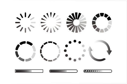 Loading icons. Load. Load bar icons. Set of loading icon in a row, isolated on white background.