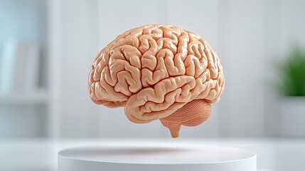 Detailed Render of Human Brain Model in Soft Lighting Against a Minimalistic Background