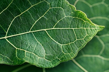 Fototapeta premium Close-up of a vibrant green leaf showing intricate vein patterns and texture.