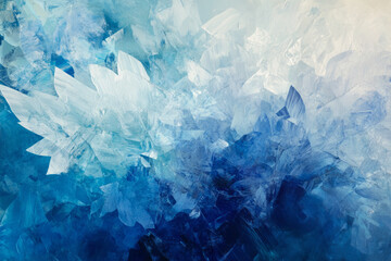 Obraz premium Abstract background with intricate crystal-like textures, shining in hues of deep blue, turquoise, and soft white for a sophisticated effect.