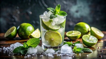 Fototapeta premium Refreshing mojito cocktail preparation home bar beverage photography cozy kitchen close-up fresh ingredients and vibrant colors