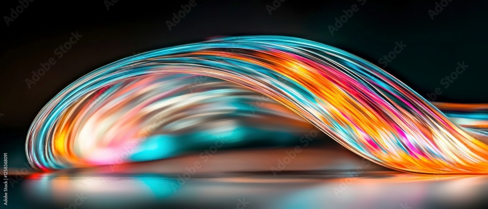 Poster abstract colorful light streaks flowing dynamically on dark background