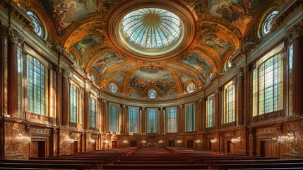 Obraz premium Ornate chapel, gold detailing, stained glass, peaceful ambiance.