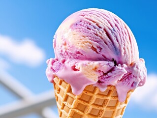 Colorful ice cream in a crispy cone.