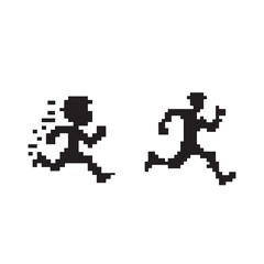 Running pixel character silhouette
