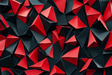 Fototapeta premium Abstract design featuring sharp triangular forms in vibrant red and black, arranged in a dynamic, geometrically precise pattern.