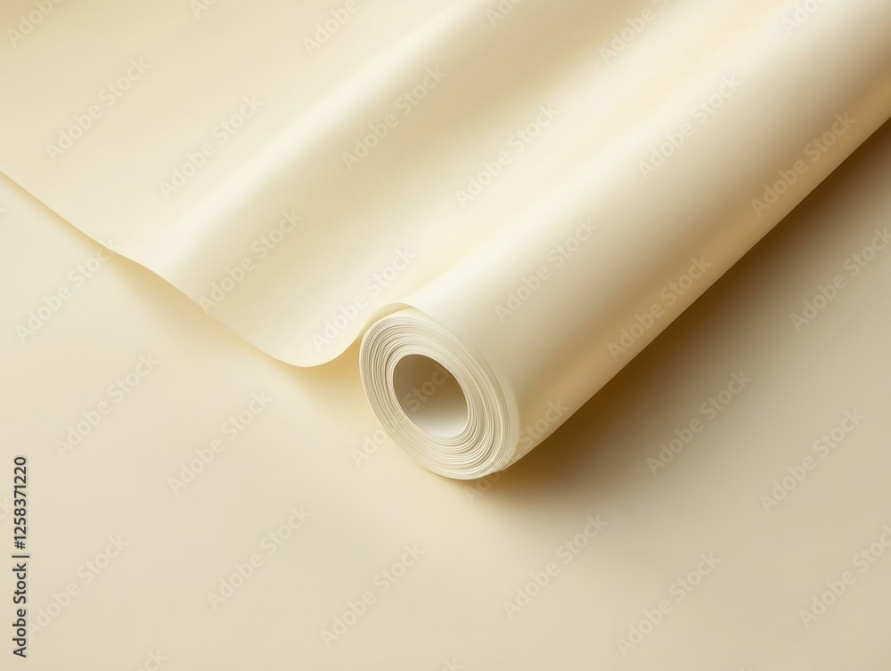Aufkleber rolled up sheet in a soft cream color, reflecting light and creating subtle shadows on surface