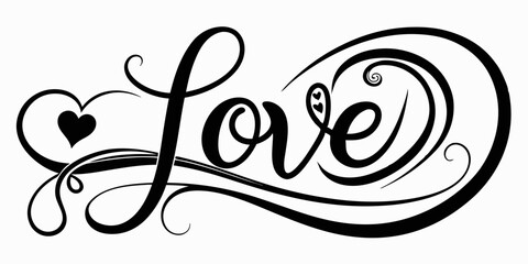 Elegant Calligraphy Ornate Cursive Love Text with Decorative Heart in Romantic Minimalist Style
