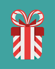 Holiday Gift Box with Candy Cane Stripes and Red Ribbon in Festive Minimalist Style