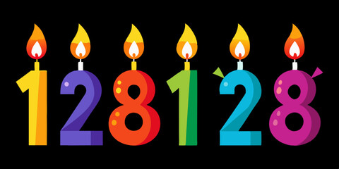  Birthday Candles with Colorful Number Design and Glowing Flames in Festive Realistic Art