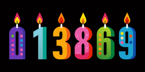  Birthday Candles with Colorful Number Design and Glowing Flames in Festive Realistic Art
