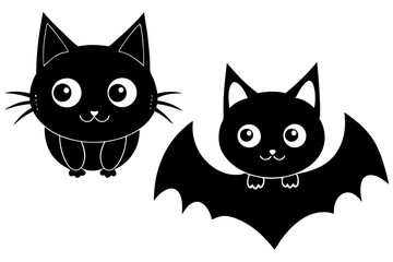  Cute Cartoon Black Cats with Bat Wings in Spooky Halloween Kawaii Vector Art